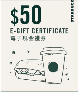 Starbucks $50電子現金禮券，有效期至到2024年3月31號