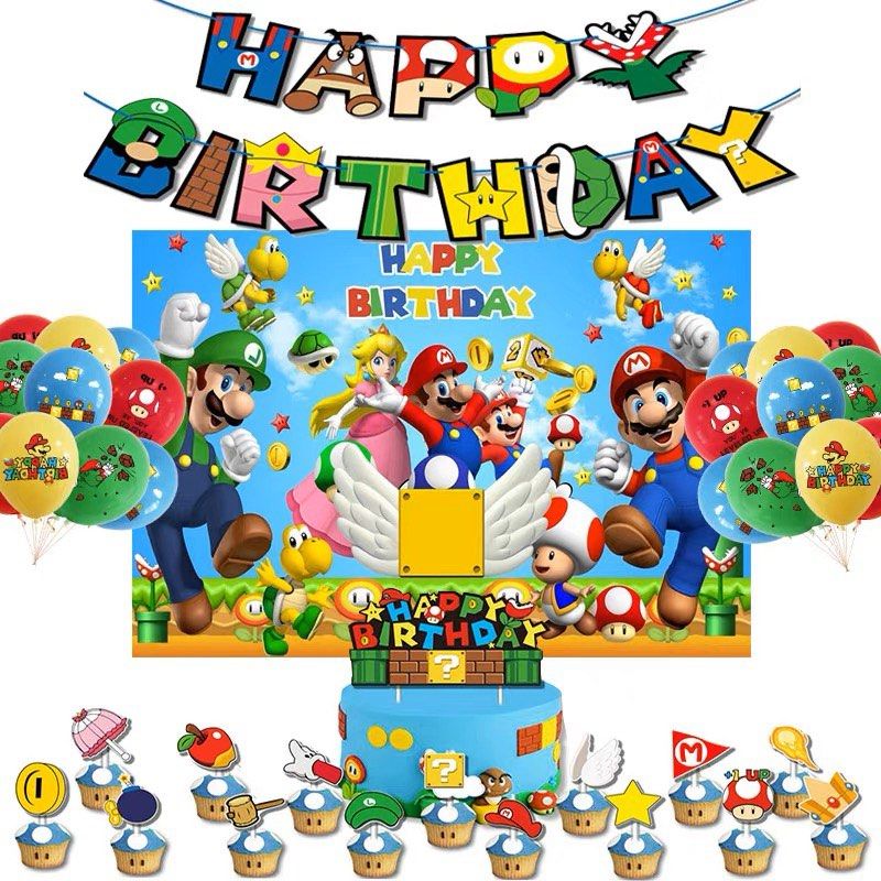 Super Mario Bros Party Supplies Birthday Banner Backdrop Party Deco super-mario-bros-party-supplies-birthday-banner-backdrop-party-deco