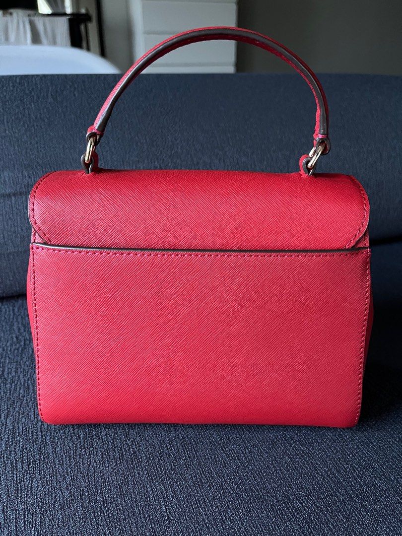 Tory Burch Emerson Saffiano Leather Mini Top Zip Tote Handbag Brilliant Red