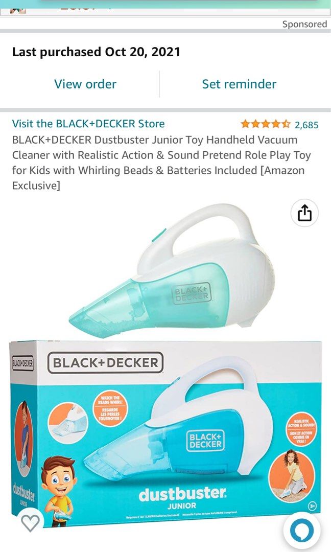 BLACK+DECKER Dustbuster Junior Toy Handheld Vacuum Cleaner with Realistic  Action & Sound Pretend Role Play Toy for Kids with Whirling Beads 
