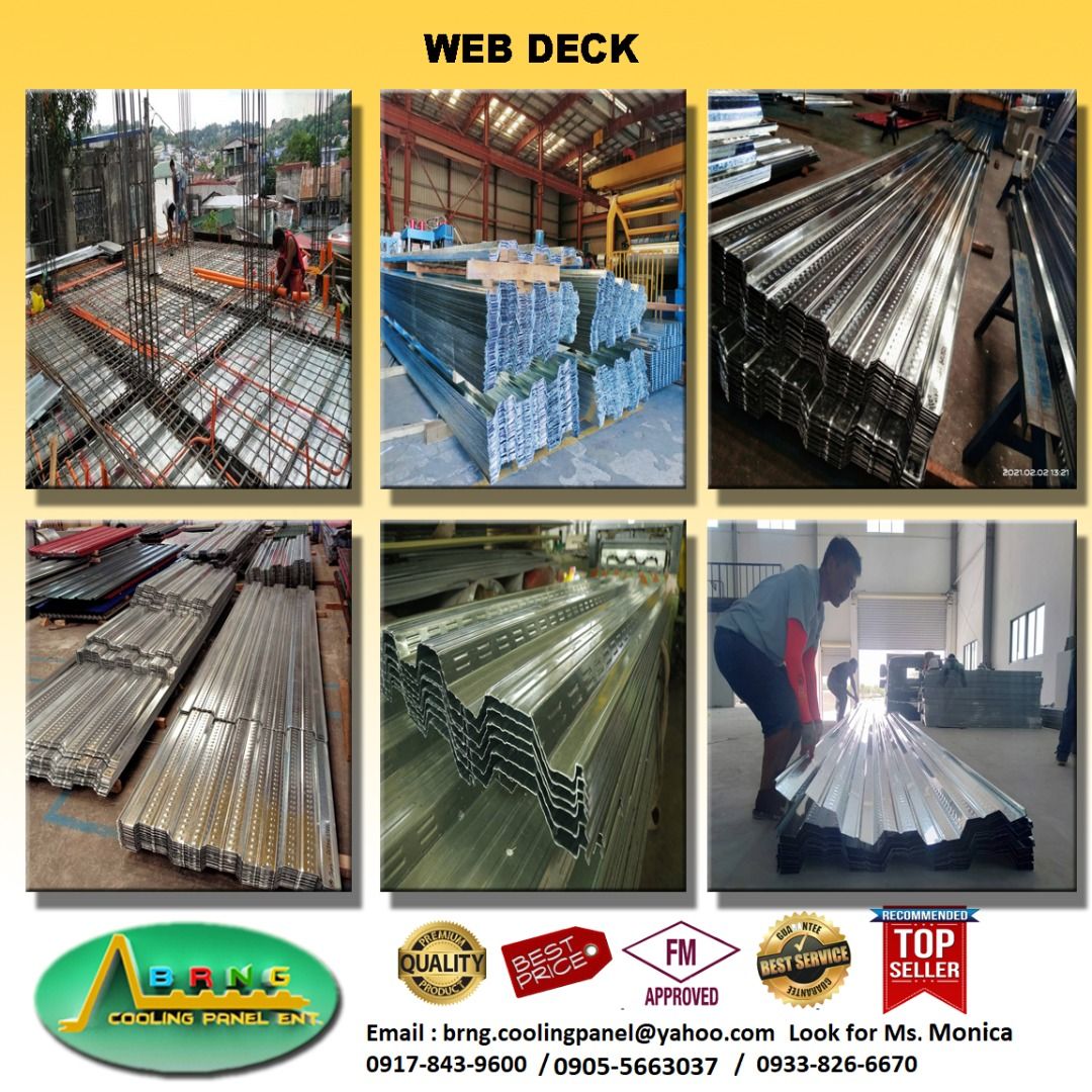 WEB DECK (Category: Construction & Building Materials) located in Quezon City. Submitted by brngmonicabornales4441 (Listing ID 1221088852, Image 1). Description: 📍WE SUPPLY STEEL DECKING WEB & FLAT DECK • THICKNESS OF DECKING: 0.7mm, 0.8mm, 1.0mm, 1.2mm • WEB DECK EFFECTIVE WIDTH : 1m • FLAT DECK EFFECTIVE WIDTH : 0.470mm • FLAT DECK EFFECTIVE WIDTH : 0.250mm .