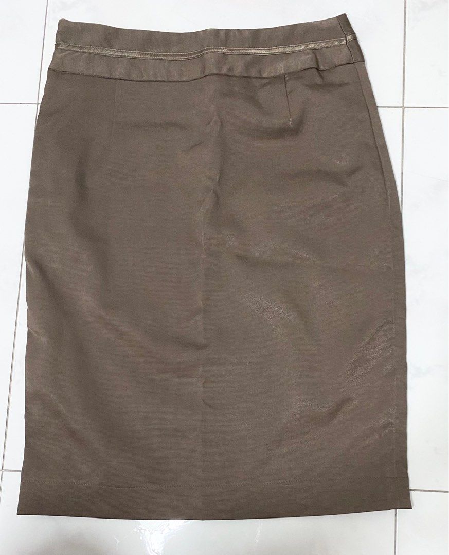 Women s Office Wear Attire Brown Pencil Slim Cut Knee Length