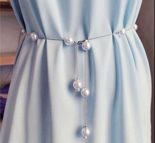 Women's Waist Chain Pearl Metal Thin Fashion Dress Shirt Belt
