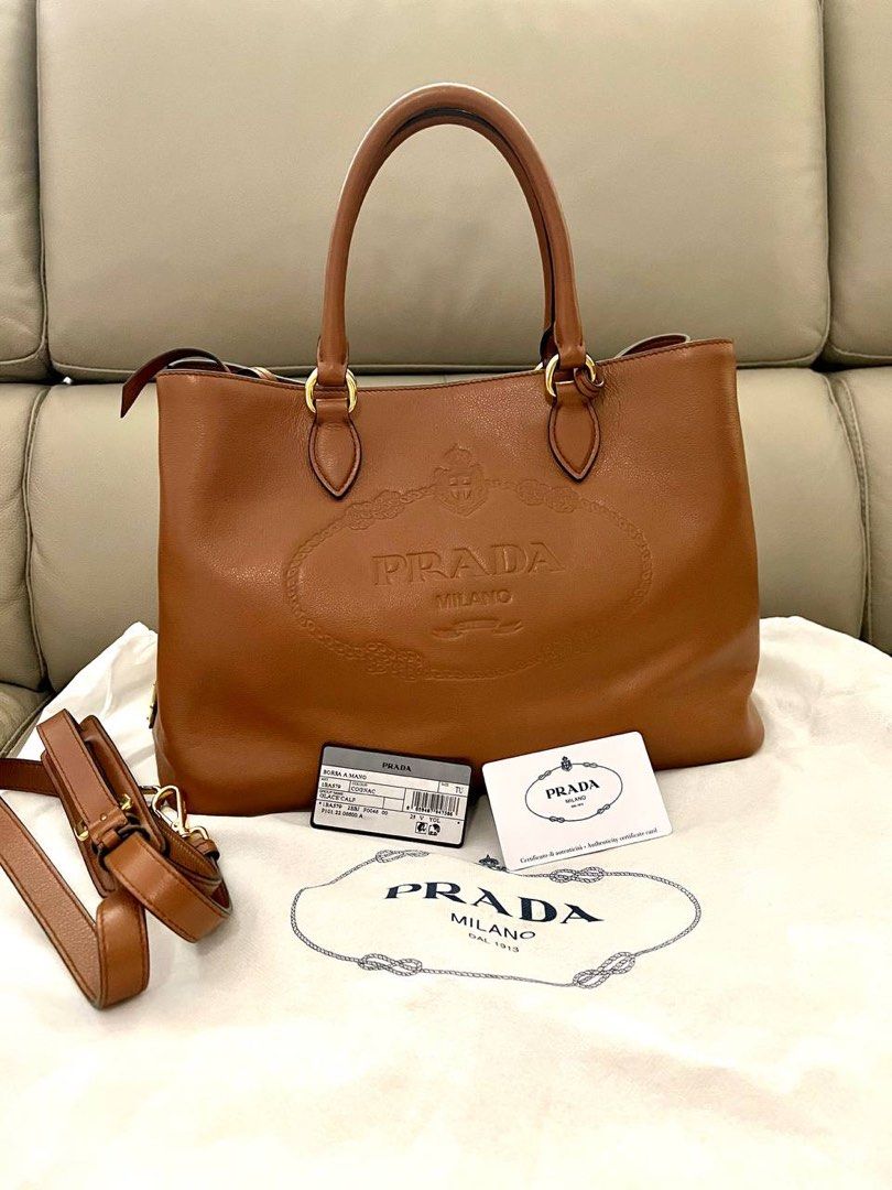 Wts Prada Borsa A Mano Glace Calf in Cognac, Luxury, Bags & Wallets on  Carousell
