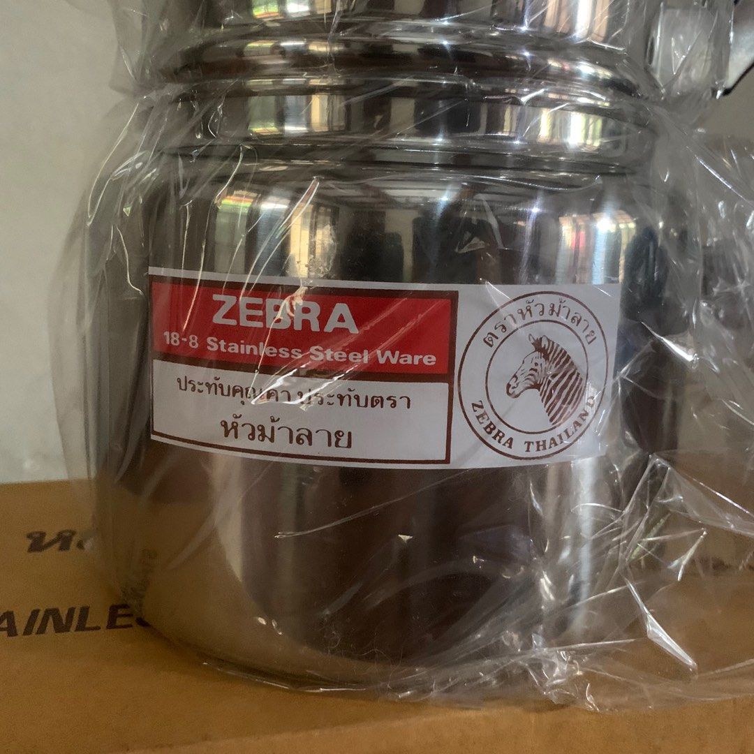 ZEBRA 18-8 Stainless Steel Steaming Pot (Category: Cookware & Accessories) located in Mandaluyong City. Submitted by closetswipe (Listing ID 1221116957, Image 3). Description: ZEBRA Thailand 18-8 stainless steel steaming pot Brand new, never used. Always kept in original box. S pot: 14cm opening, 14cm height L pot: 14 cm opening, 17cm bottom, 14cm height .