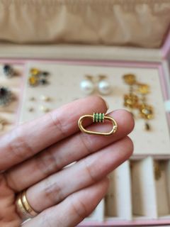 18K GOLD Emerald Green CZ Carabiner Pendant