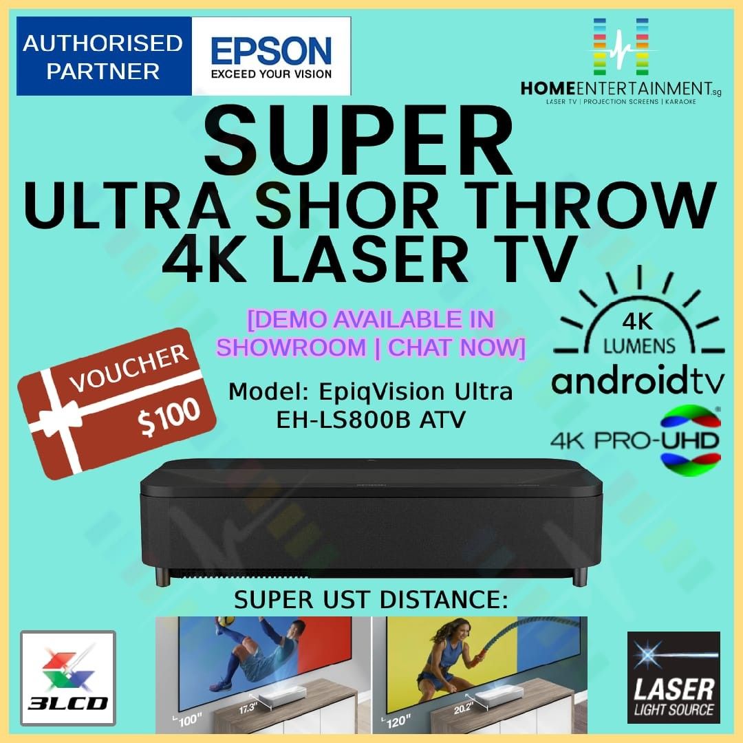 [2023 LATEST MODEL] EPSON LS800 B SUPER ULTRA SHORT THROW UST 4K LASER