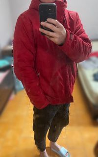 Adidas愛迪達 Outdoor男用連帽保暖外套 格紋/正紅色/運動/戶外 二手絕版良品