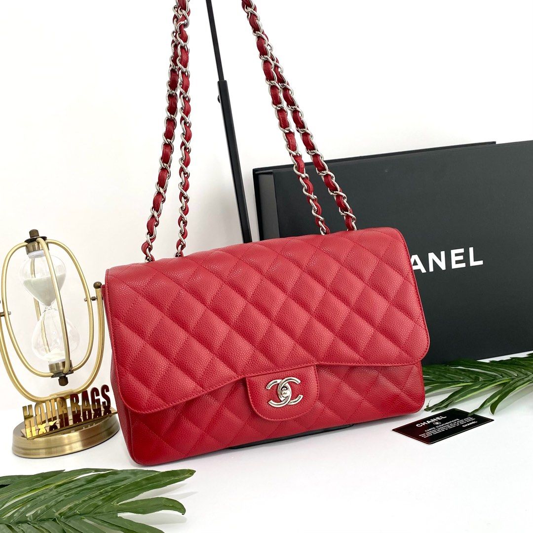 Chanel red caviar jumbo sales classic flap