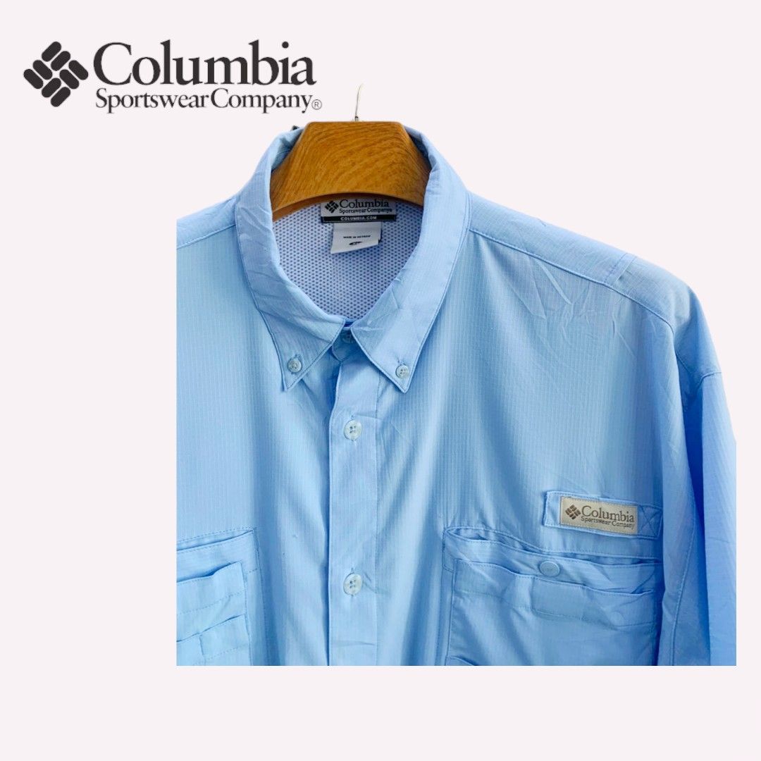 Columbia PFG Men's XXL Button Down Shirt Fishing Gear Top Omni-Shade Blue