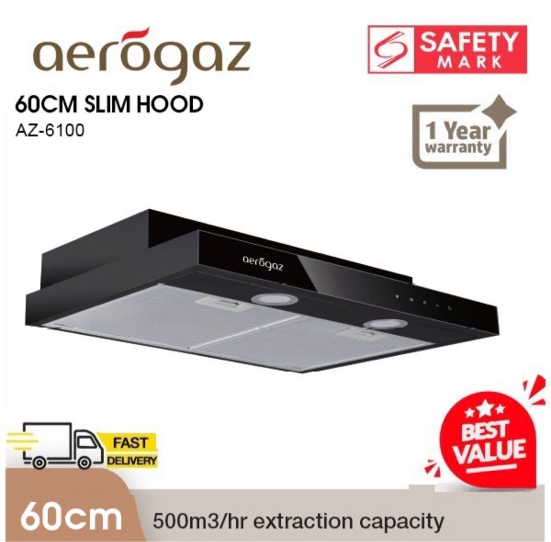 Aerogaz AZ6100 60cm slim Hood Black, TV & Home Appliances, Kitchen