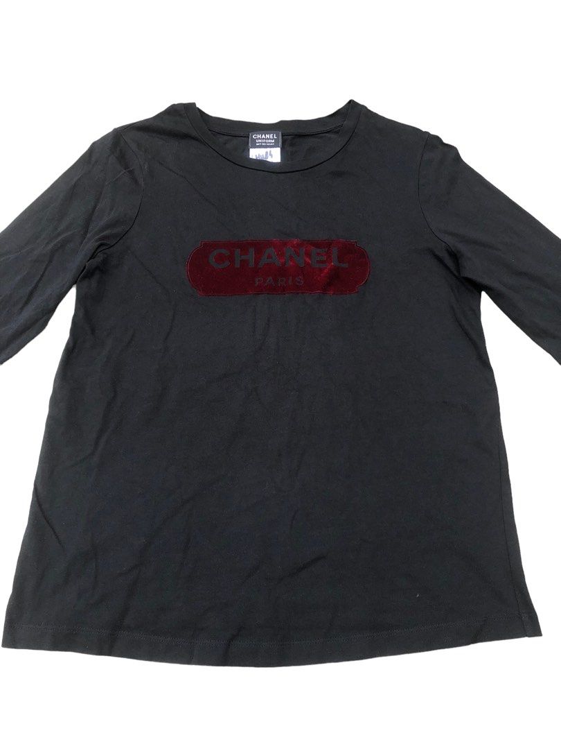 Chanel Uniform Logo Print Black T-shirt Size XS