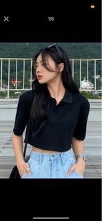 black polo crop top x2 