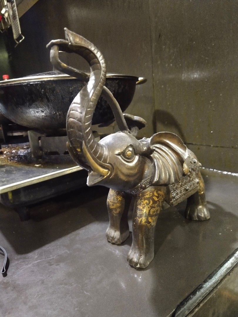 Brass lucky elephant trunk up statue, Hobbies & Toys, Memorabilia & Collectibles, Vintage