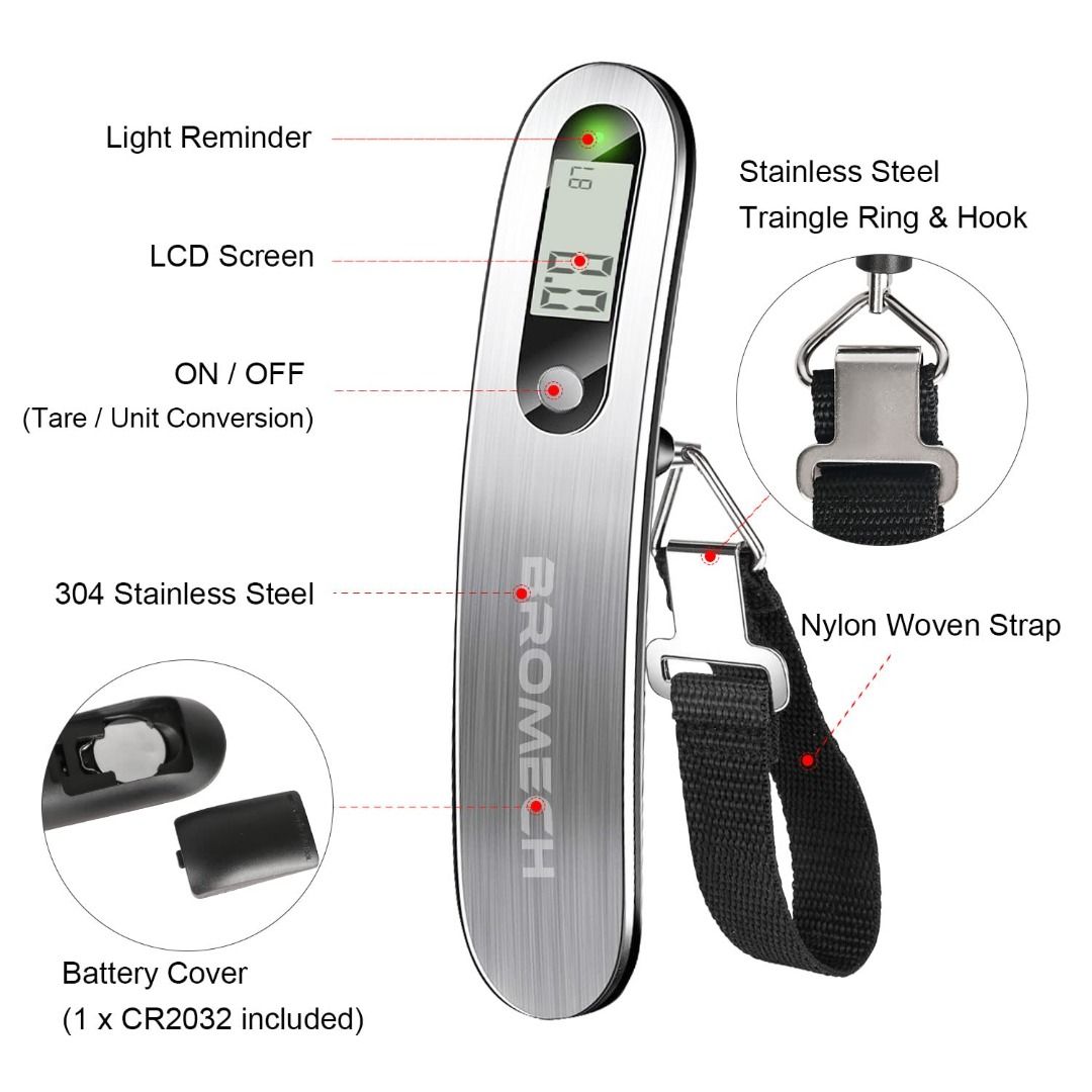 Luggage Scale, Portable Digital Hanging Baggage Scale For Travel, Suitcase  Weight Scale , 50kg, Battery Included - Silver