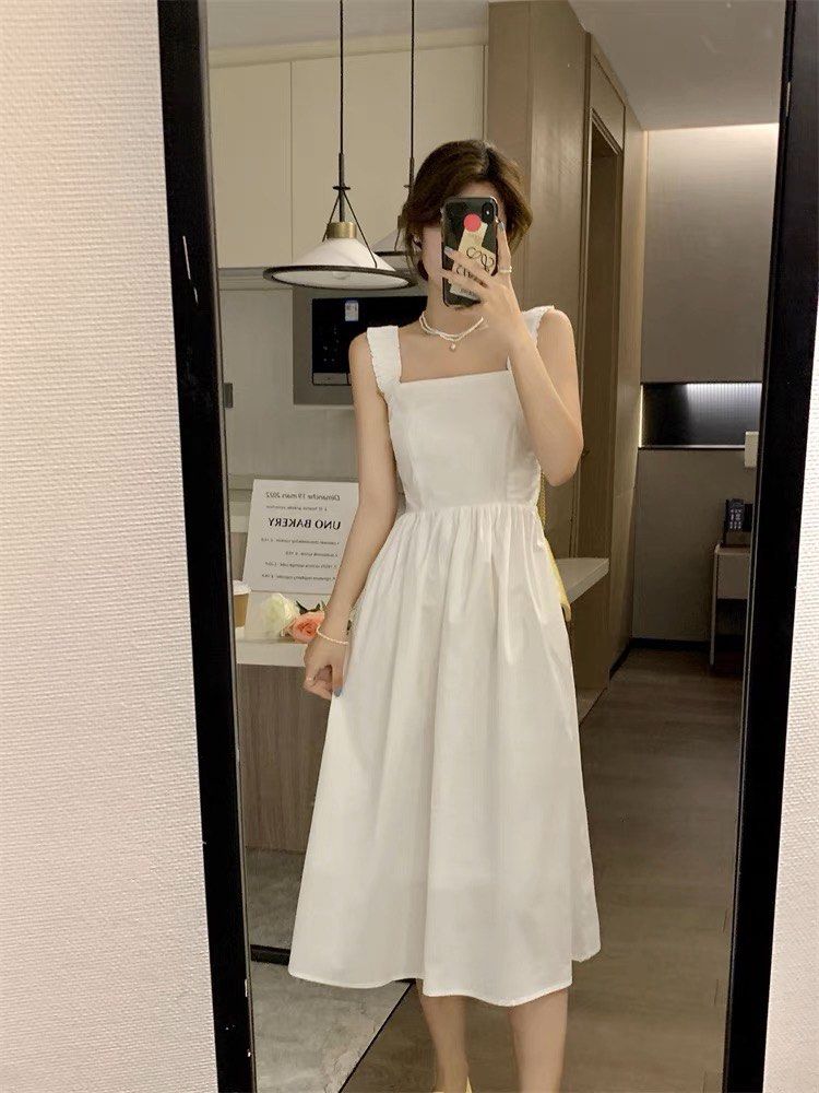 PLUS CELINE Elasticised Straps White Midi Dress