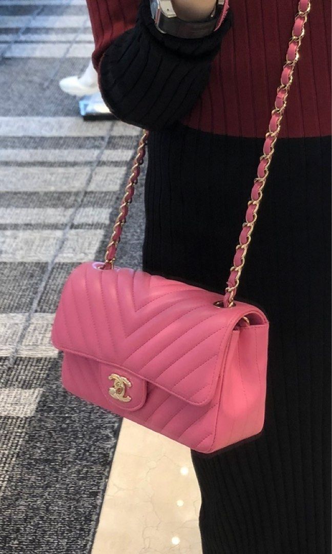 Chanel Pink Chevron Classic Flap Mini Rectangle