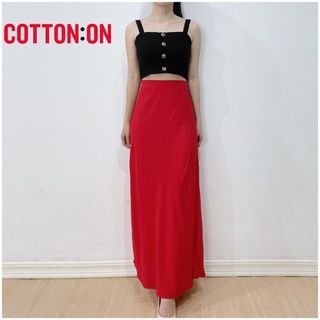 Cotton On Red Chiffon Bloom Long Maxi Slip Skirt Beach Wear A Line Rok Panjang Midi Merah Baju Pantai Thrift