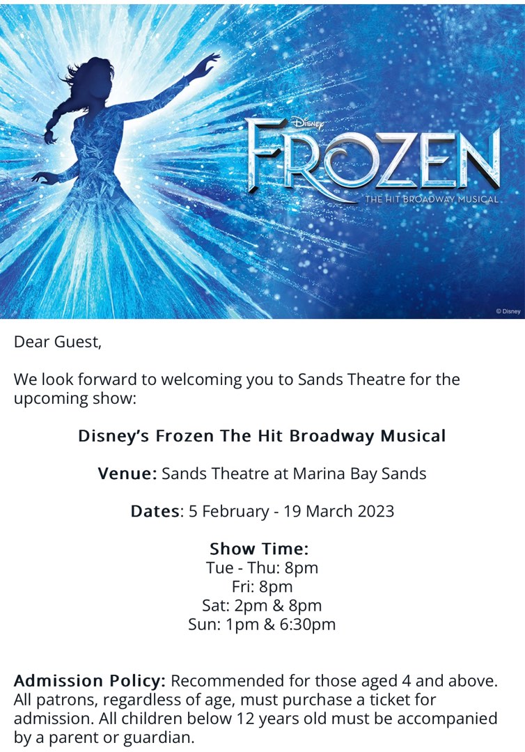 Disney Frozen the hit broadway musical, Tickets & Vouchers, Event ...