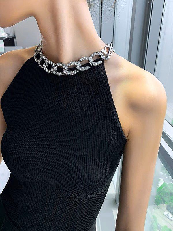 Elegant fitted halter top Women s Fashion Tops Sleeveless on