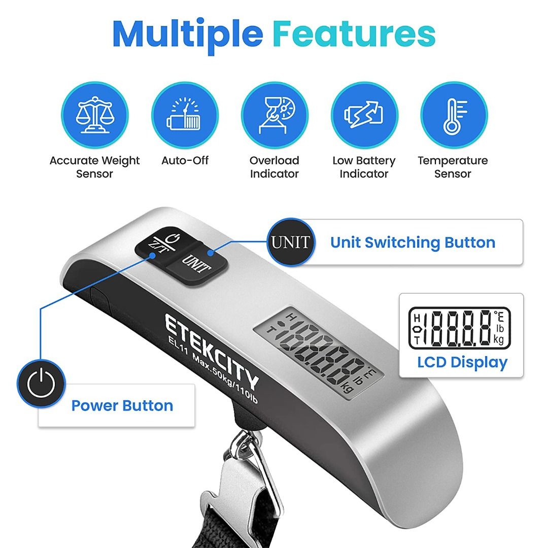 LCD Luggage Scale, Digital Portable Handheld Suitcase Weight for Travel,  110 Pounds, Not Included Battery, 2 Pack 