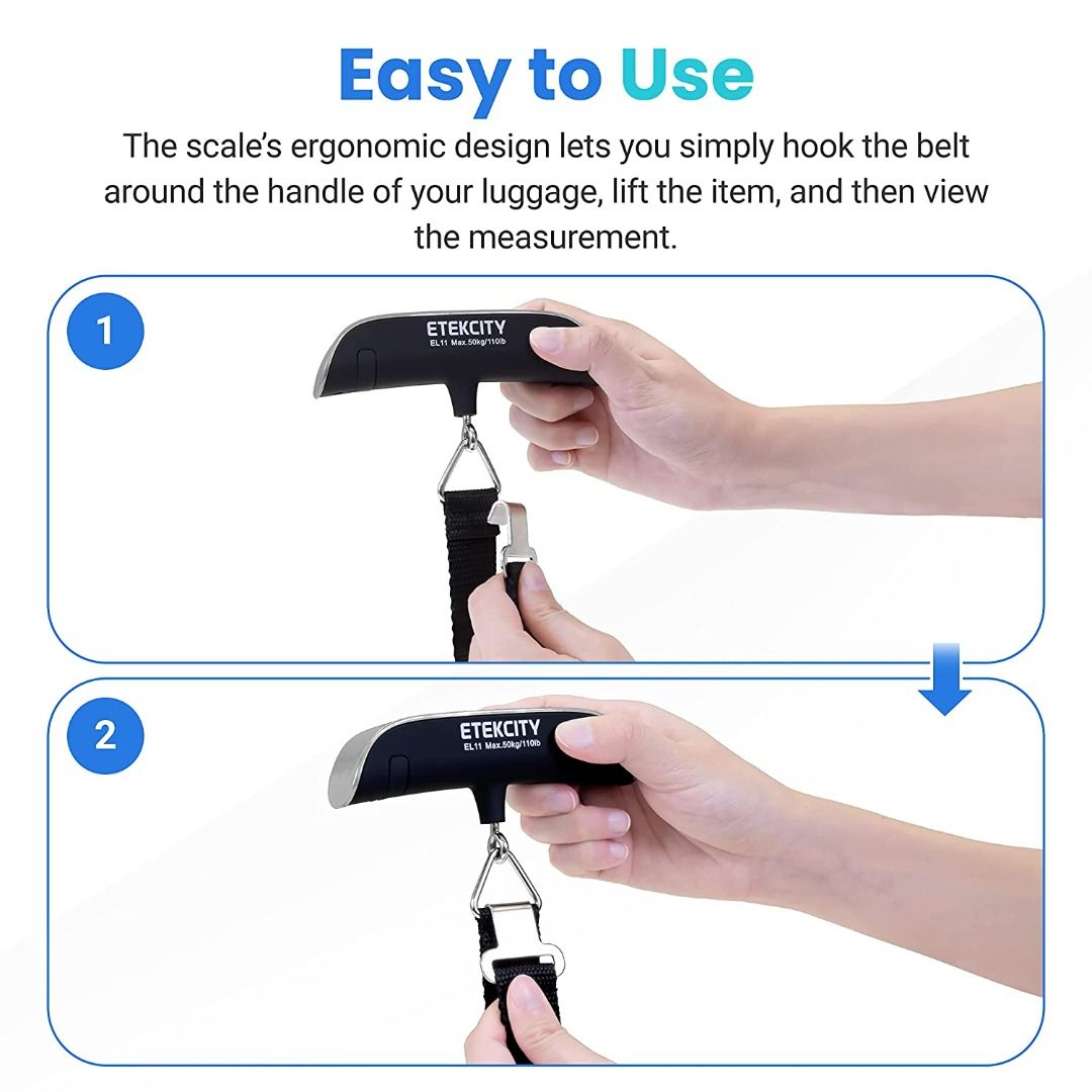 Etekcity Luggage Scale, Digital Portable Handheld Suitcase Weight for Travel with Rubber Paint, Temperature Sensor, 110 Pounds, Battery Included