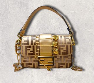 Fendace Brooch mini Baguette bag Gold