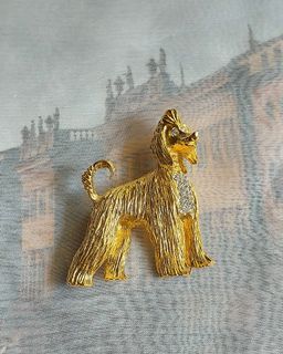 Figural Afghan Hound Dog Brooch Pin.