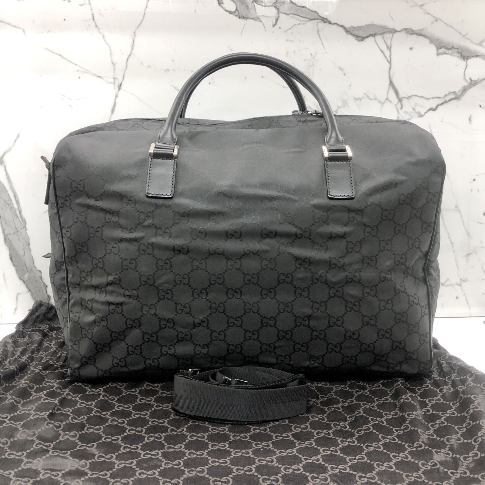 Authentic-Excellent-GUCCI-2WAY-Boston-Bag-Handbag-Black-Canvas
