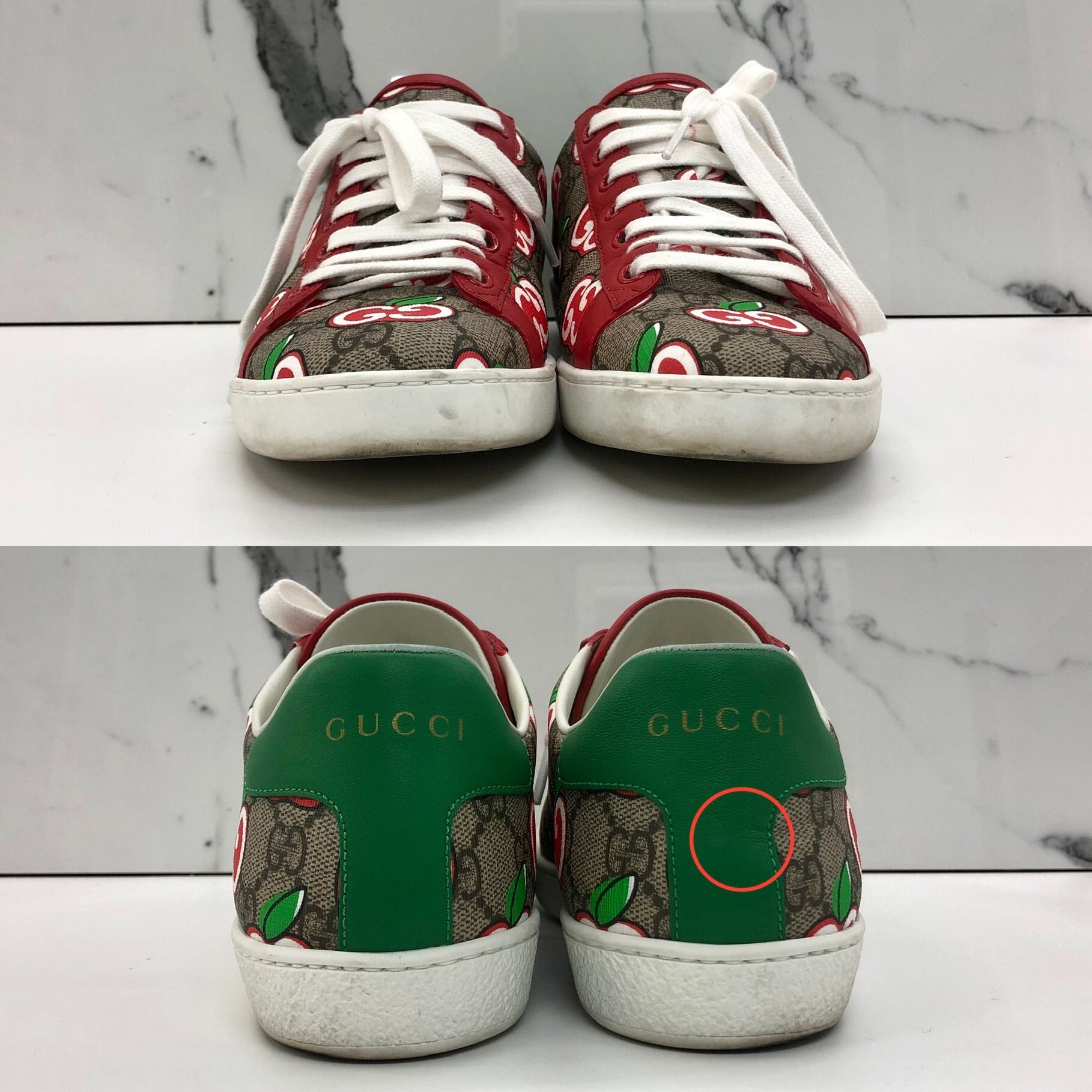 Red store green sneakers