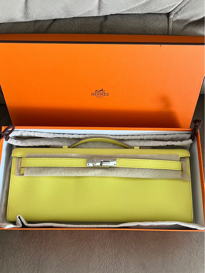 Hermes Kelly Cut Lime Epsom Clutch PHW Pochette Bag, Luxury, Bags & Wallets  on Carousell