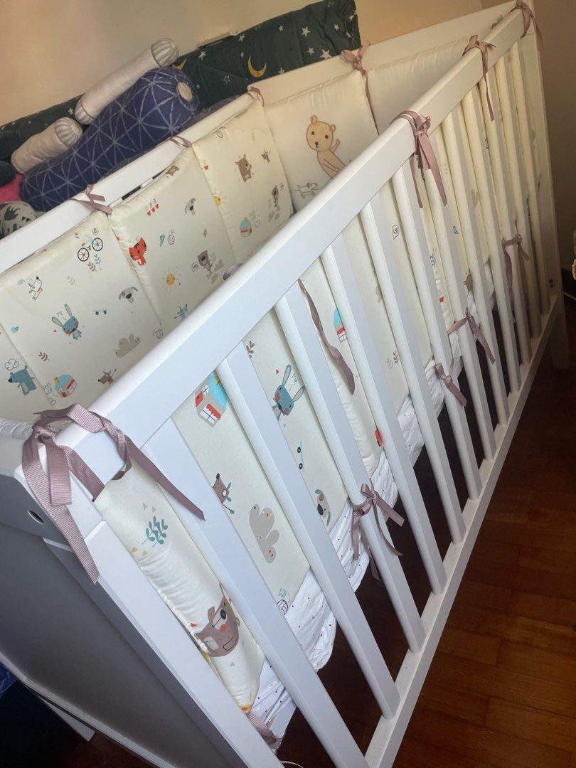 IKEA baby cot with mettress and bumpers, Babies & Kids, Baby Nursery