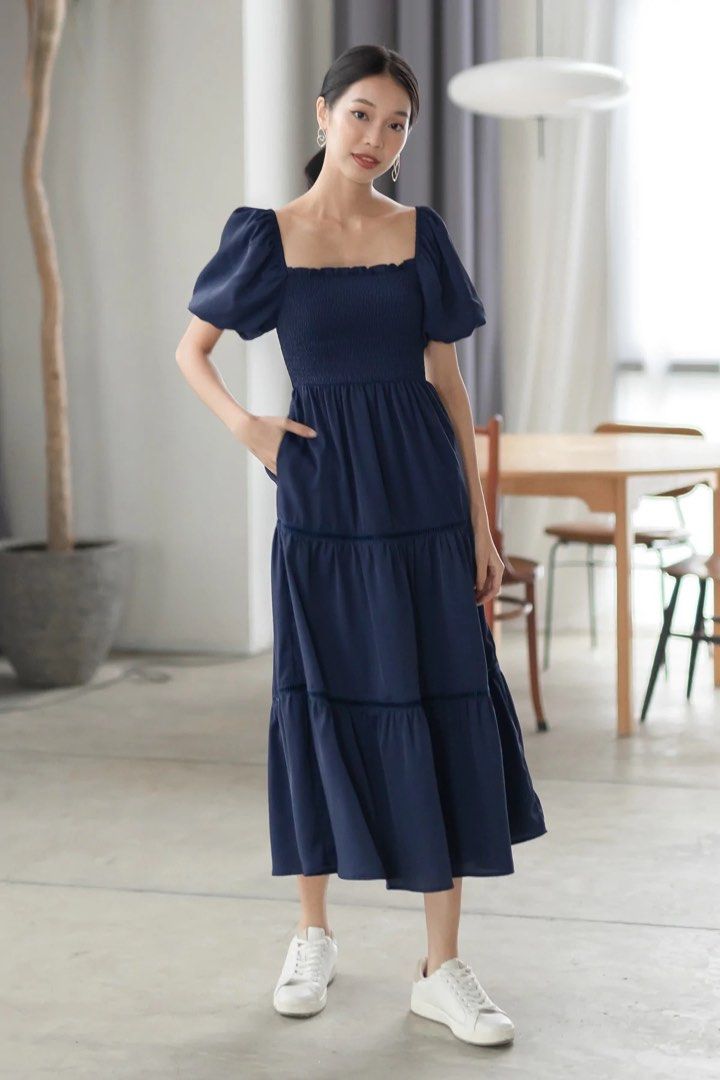 KATIE SMOCKED TIERED MIDI, Women's Fashion, Dresses Sets