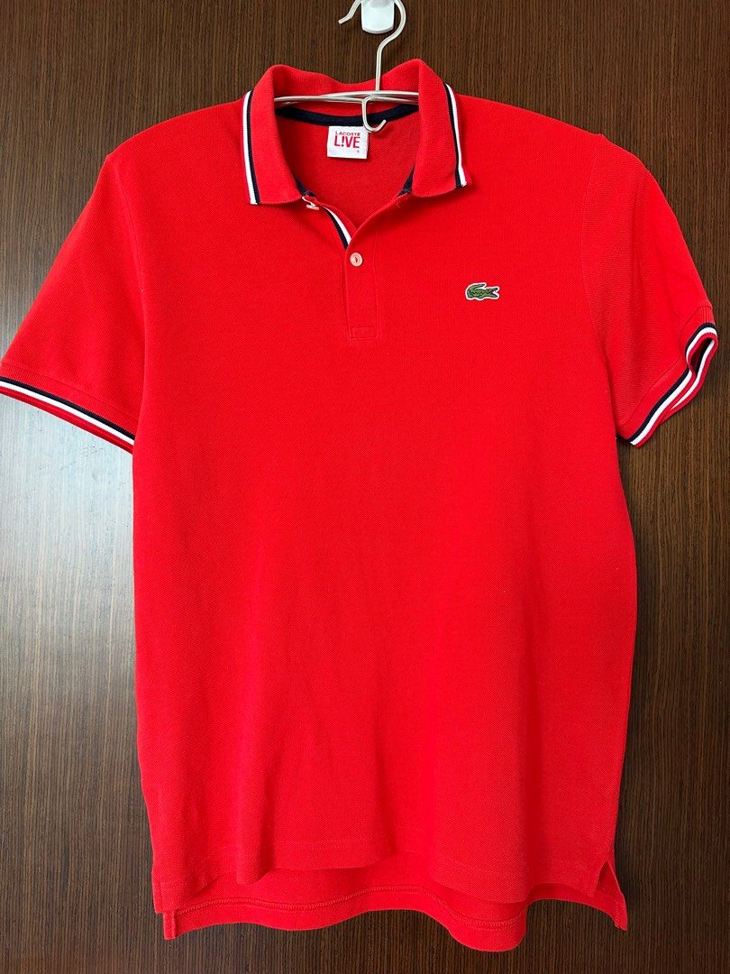 Red lacoste button up shirt shop
