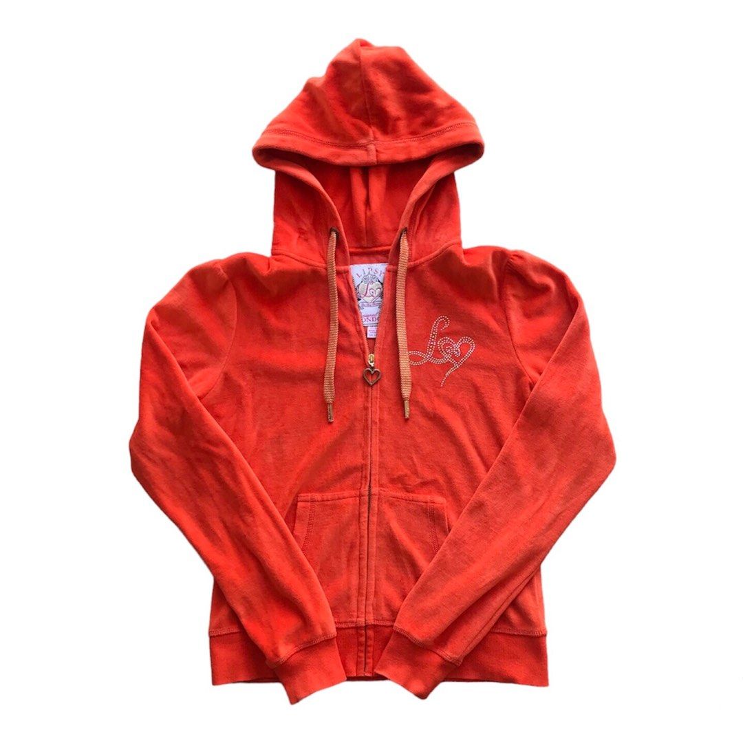 y2k lipsy london orange velvet zip up hoodie