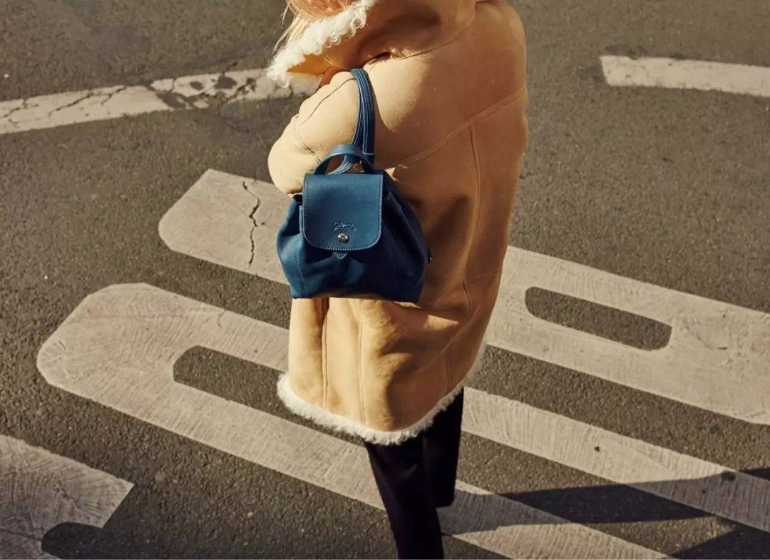 Longchamp Le Pliage Cuir Crossbody Bag in Blue