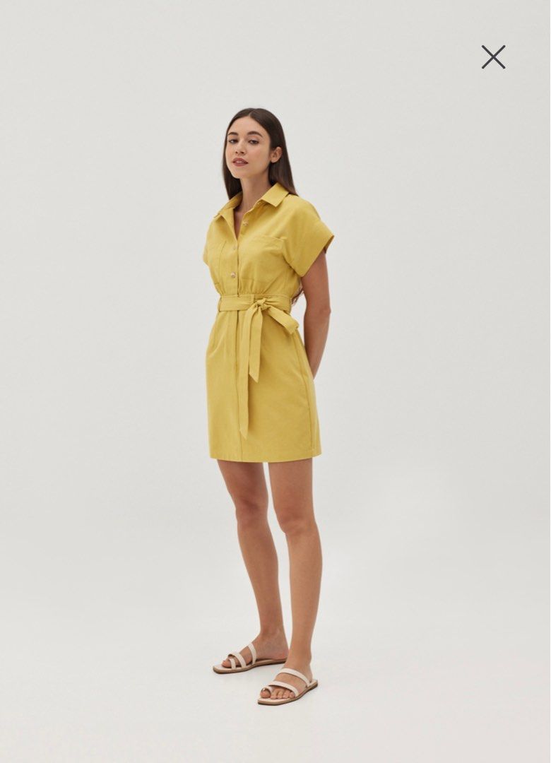 LOVE BONITO Cecily Tailored Shirt Dress Dusty Yellow Size M