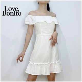 Love Bonito Darla Off Shoulder Ruffle Dress White Cold Shoulder Frill A Line Mermaid Beach Dress Terusan Pendek Sabrina Putih Kerut Baju Pantai Off Shoulder Renda Thrift