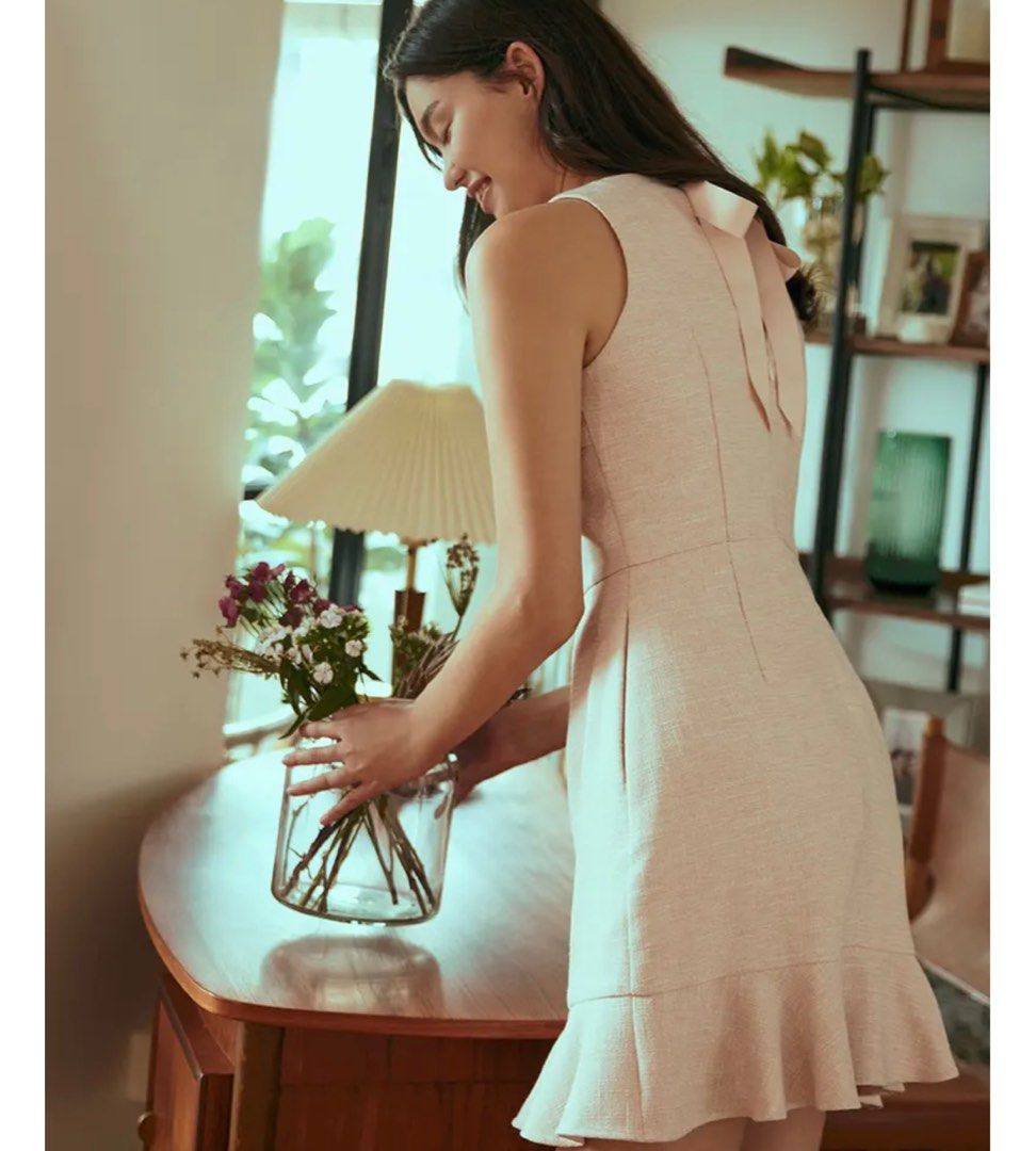 Love Bonito Nancy Tweed Ribbon Tie Peplum Dress