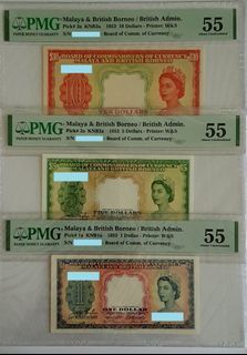 (Consignment) [Legacy Collectibles] Malaya & British Borneo 1953 QEII $1, $5, $10 with PMG 55