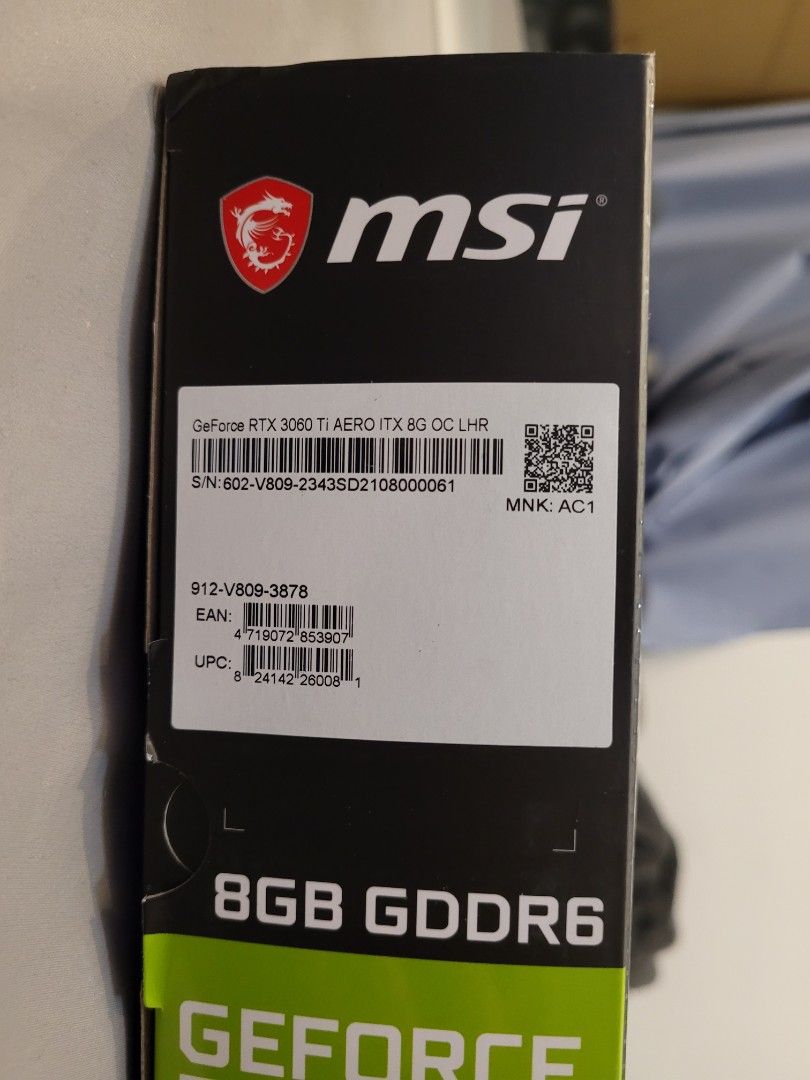 MSI Nvidia RTX 3060 Ti Aero ITX OC LHR GPU, 電腦＆科技, 電腦周邊及