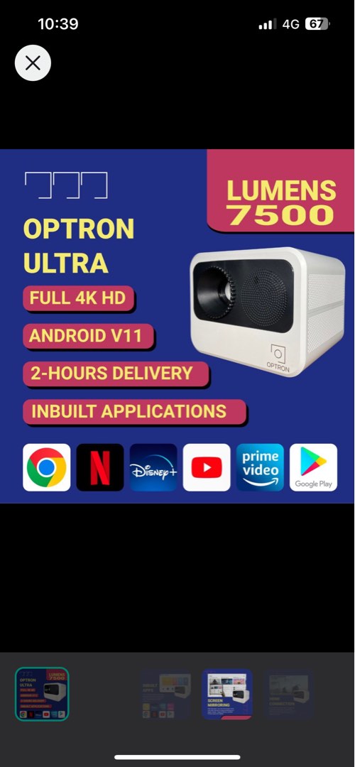 Optron Ultra Projector, TV & Home Appliances, TV & Entertainment ...
