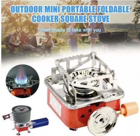 Outdoor Mini Camping Gas Stove Folding Butane Burner Picnic Backpacking  Stove Stainless Steel Cooker Adjustable Flame, Sports Equipment, Hiking u0026  Camping on Carousell