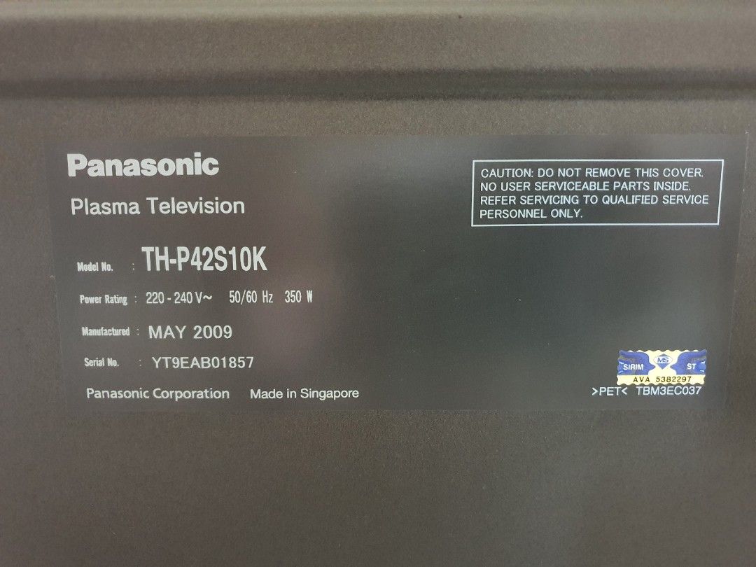 Panasonic Viera 42" plasma TV (self collect), TV & Home Appliances, TV