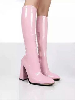 The Eras Tour Lover Pink Leather Knee High Boots