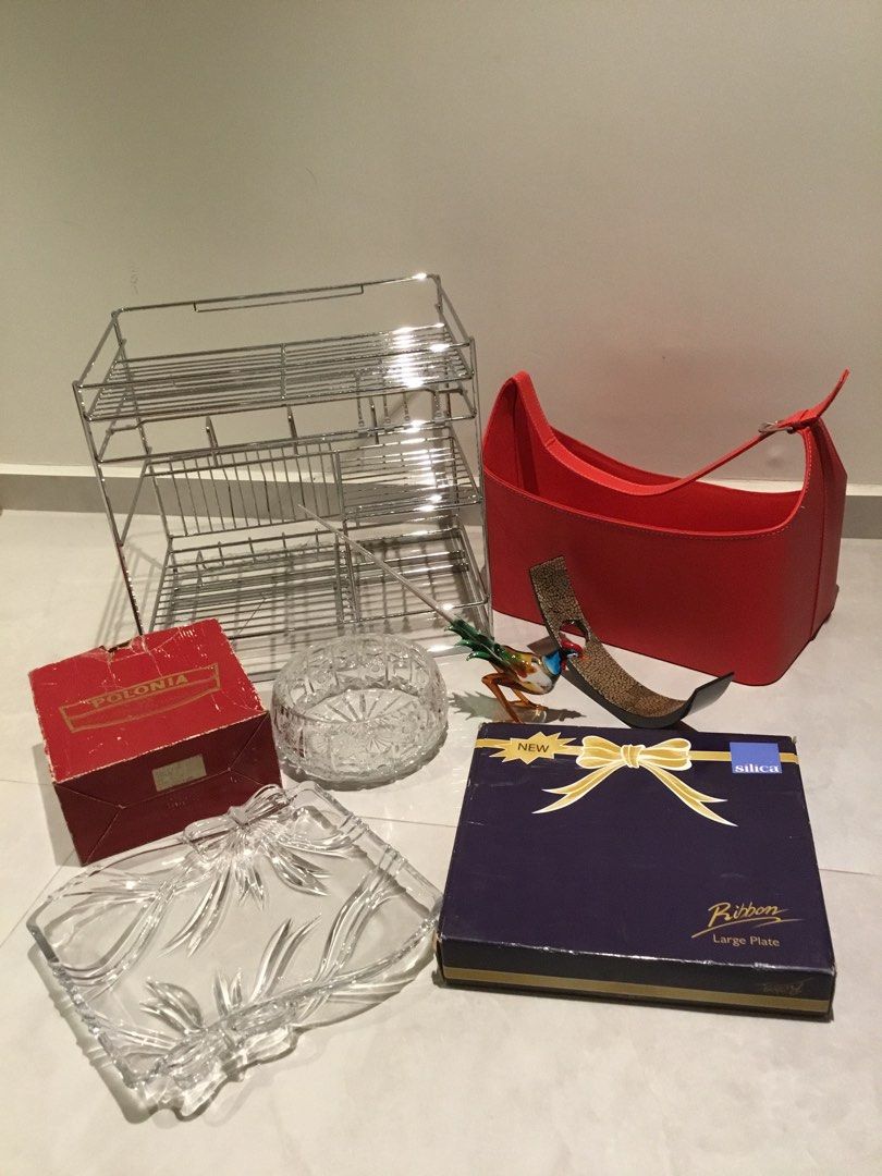 Real Lead Crystal Salad Fruit Bowl , Large Serving Display Plate, Red