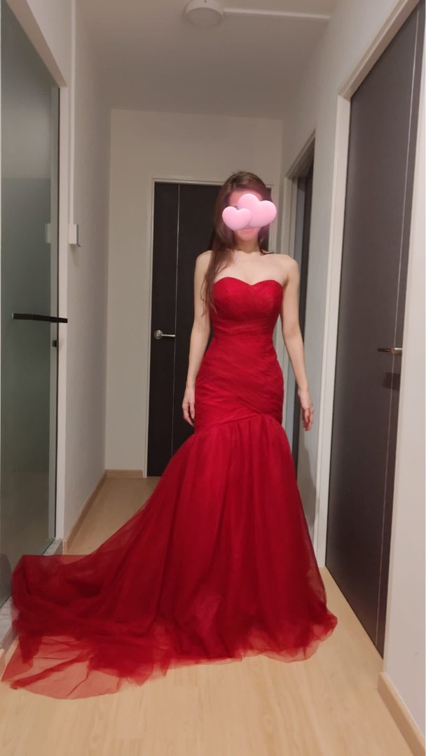 Red Mermaid Evening Gown with Train Women s Fashion Dresses