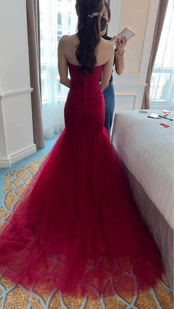 Red Mermaid Evening Gown with Train Women s Fashion Dresses