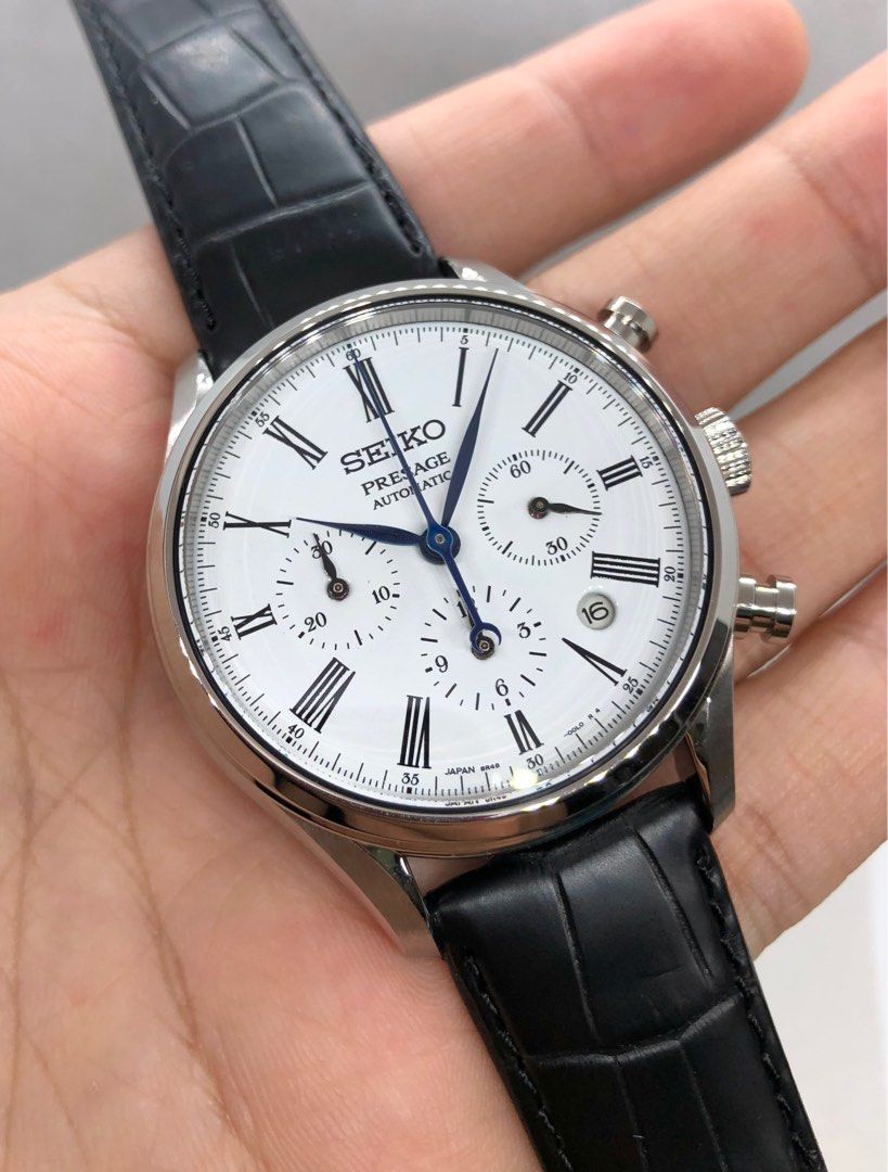 Seiko Presage White Enamel 42mm SRQ023J1 Automatic Chronograph Watch BNIB,  Luxury, Watches on Carousell