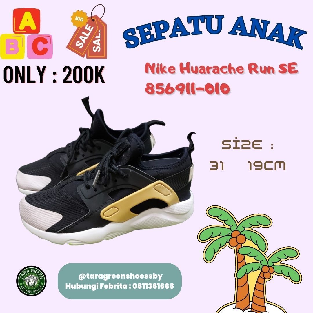 Sepatu Anak Nike Huarache Run SE 856911-010 Black Size 31, Bayi u0026 Anak,  Lainnya di Carousell